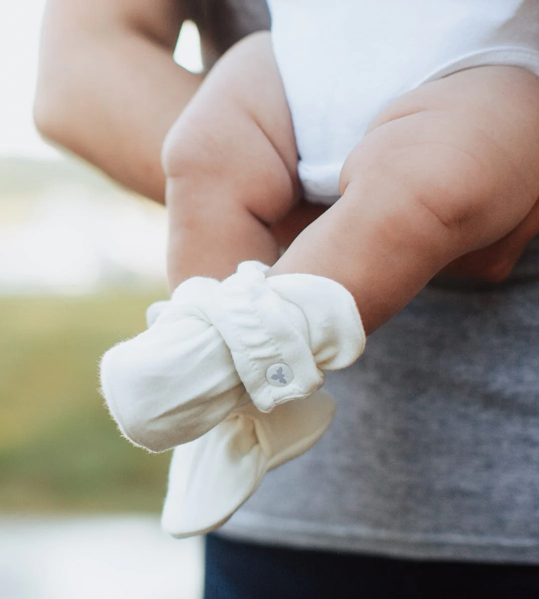 Solid Organic Cotton Baby Booties - Eggshell