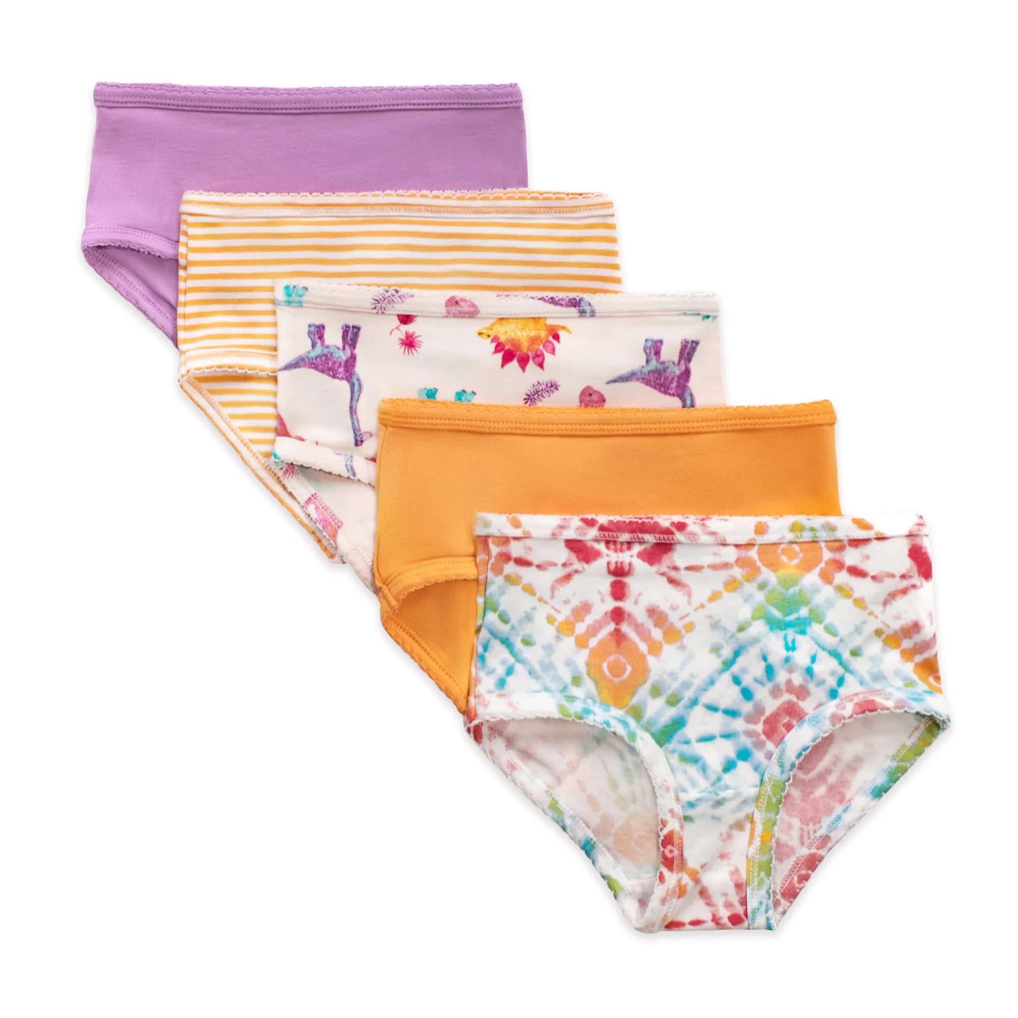 Dino Friends & Tie Dye Organic Cotton Toddler Girl Underwear 5 Pack
