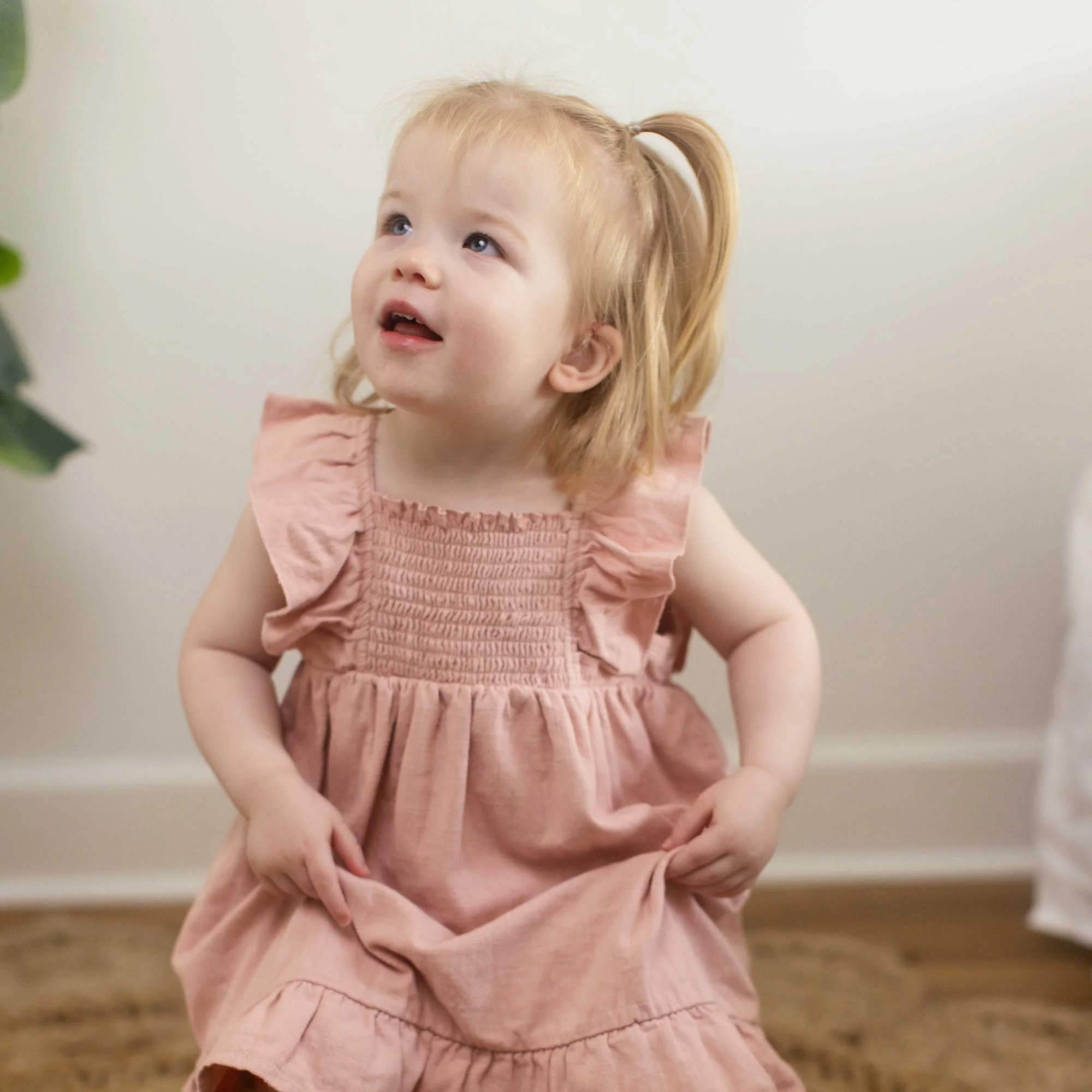 Check Gauze Organic Pink Dress